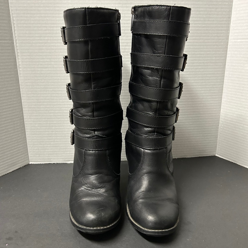 Harley Davidson Moto Boots Womens 8 Black Leather Buckle Tall Zip D83513 Good